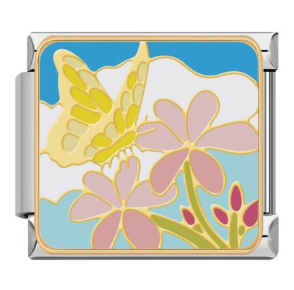 Silver Dragonfly and Flowers