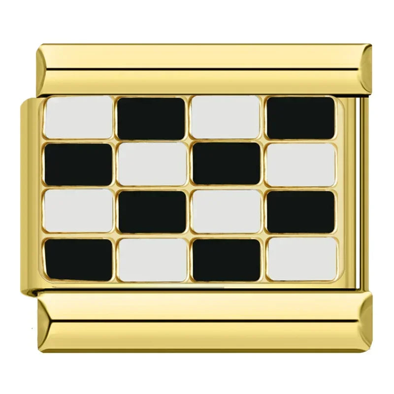 Gold Black and White Check