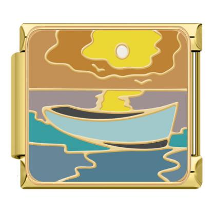 Gold Sunset Boat on the Water
