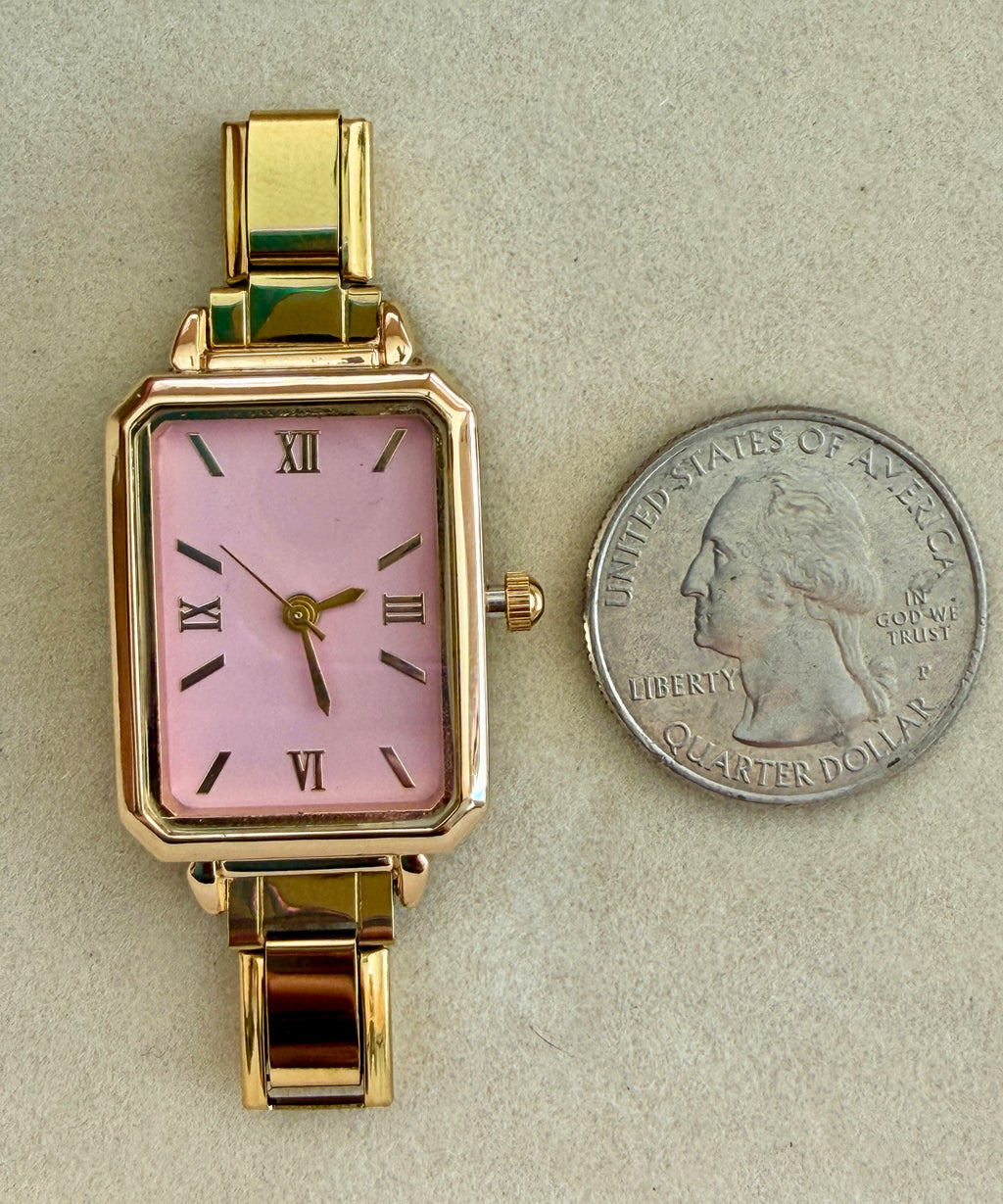 Gold Rectangle Pink Watch Face