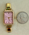 Gold Rectangle Pink Watch Face