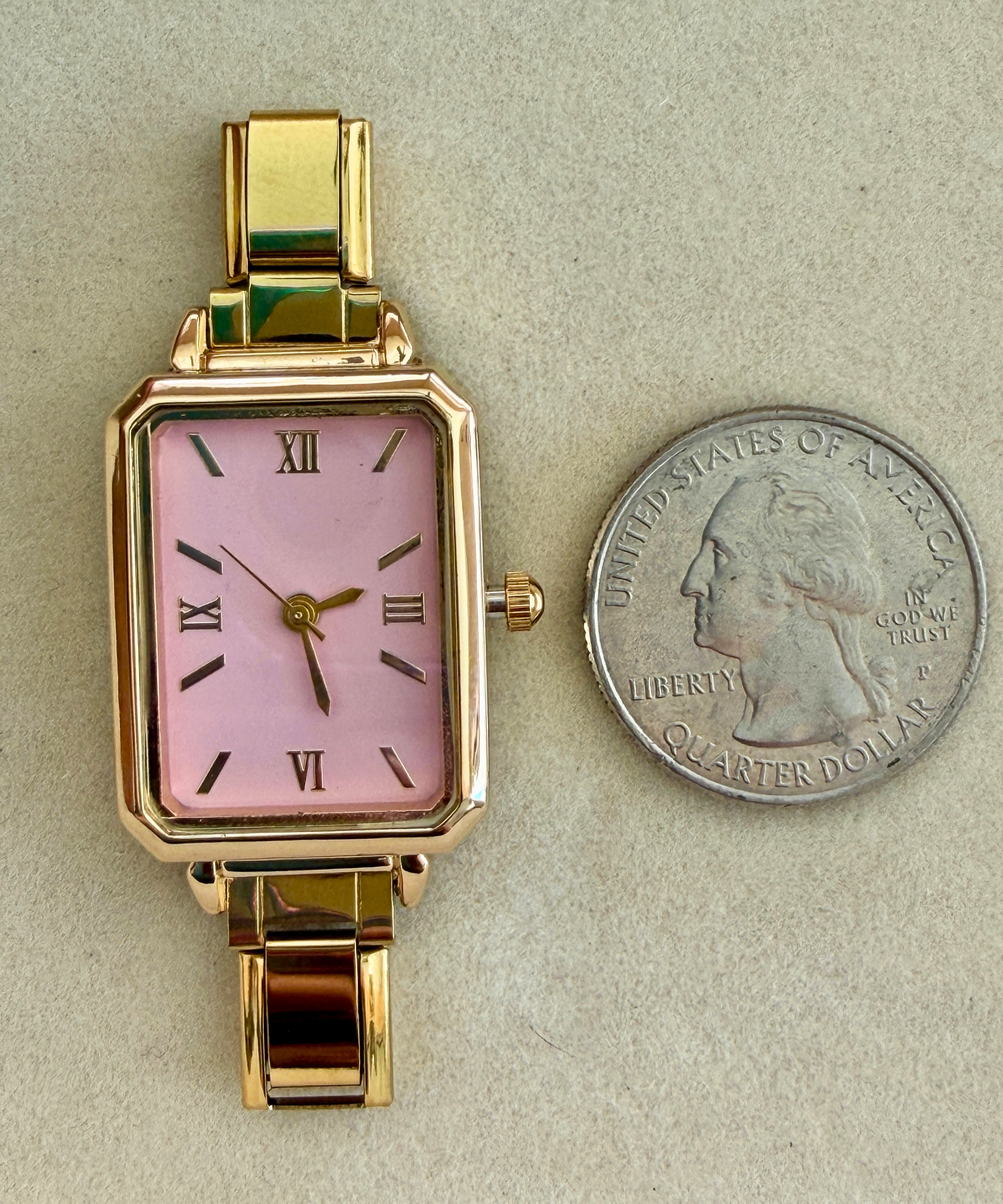 Gold Rectangle Pink Watch Face