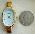 Gold Oval Pearl White with Bling Watch Face