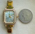Gold Rectangle Pearl White with Bling Watch Face