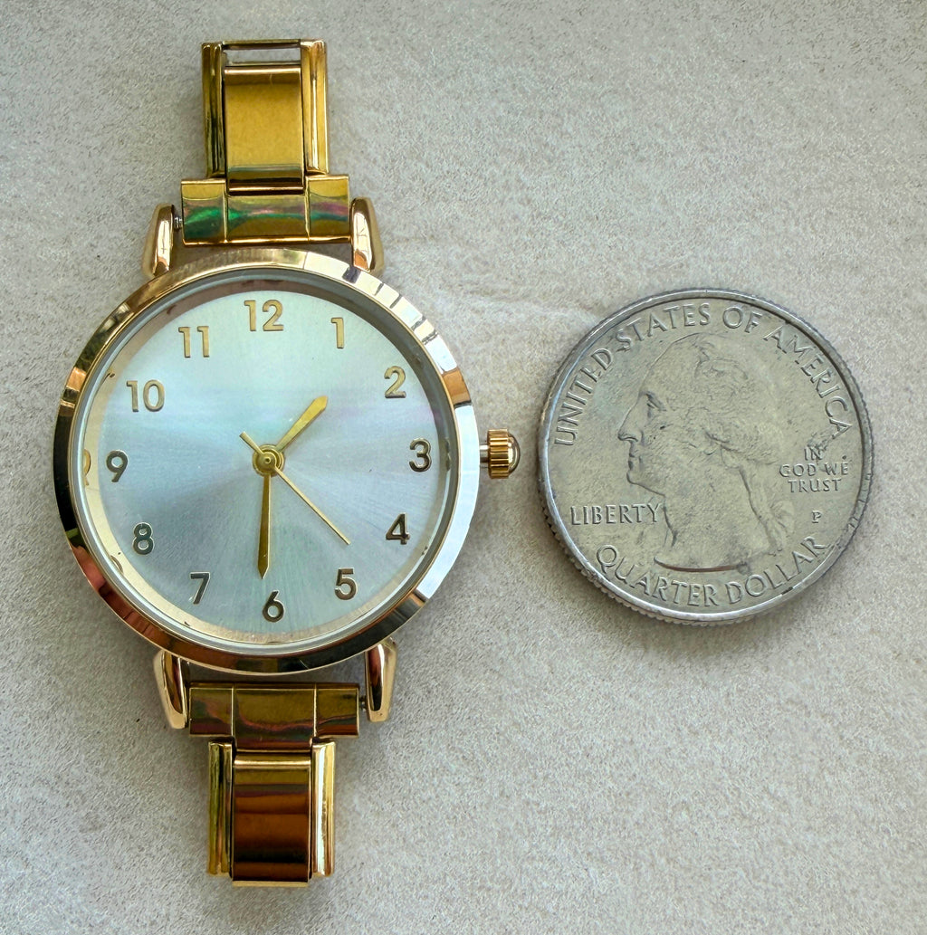 Gold Round Pearl White Watch Face