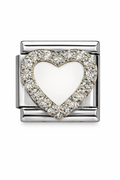 Silver White Heart with Bling
