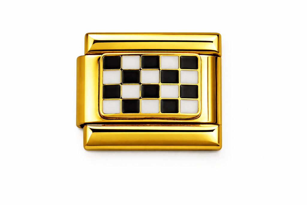 Gold Black and White Check