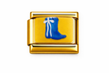 Gold Blue Cowgirl Boot with Bow and Yellow Background