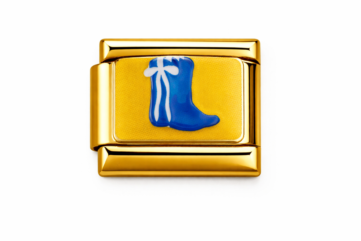 Gold Blue Cowgirl Boot with Bow and Yellow Background