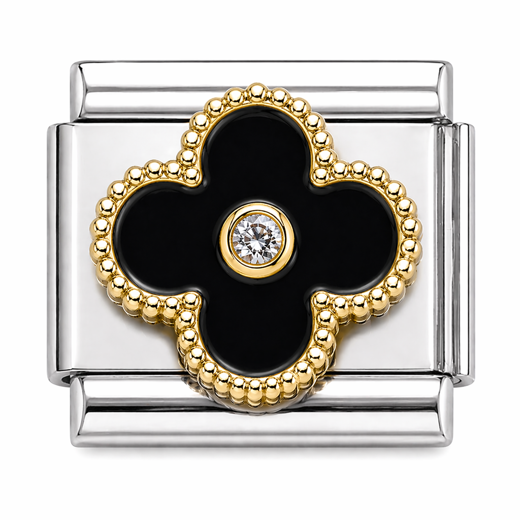 Silver Black Clover with Bling