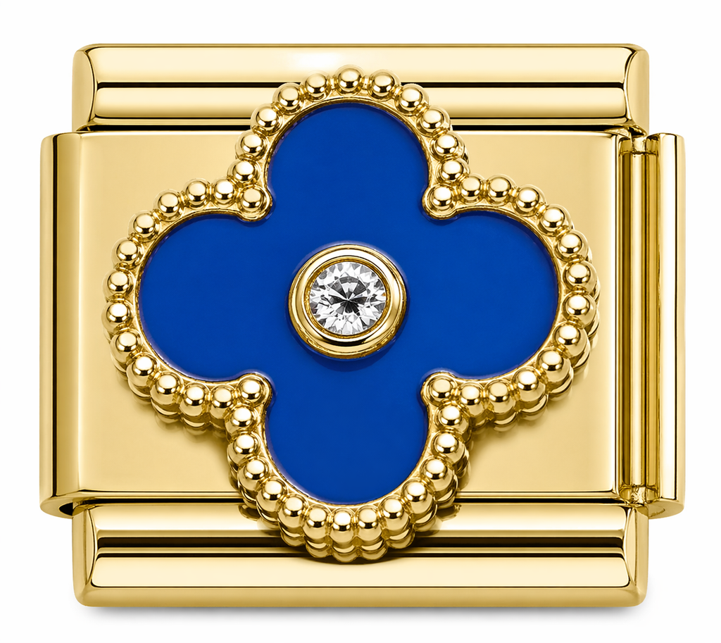 Gold Blue Clover With Bling