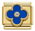 Gold Blue Clover With Bling