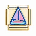 Gold Pink and Blue Sailboat