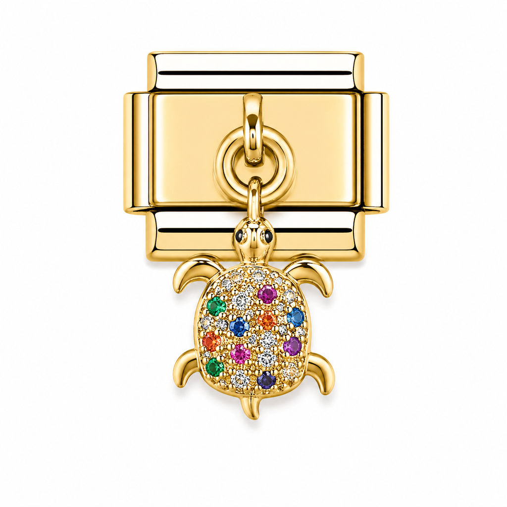 Gold Colorful Bling Turtle Pendant / Dangle