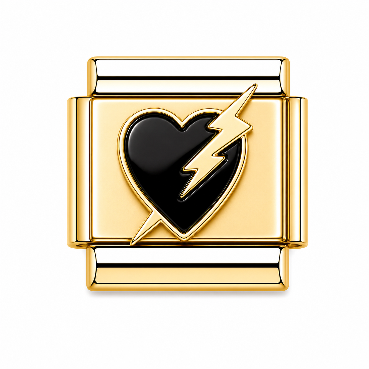 Gold Black Heart with Lightning Bolt