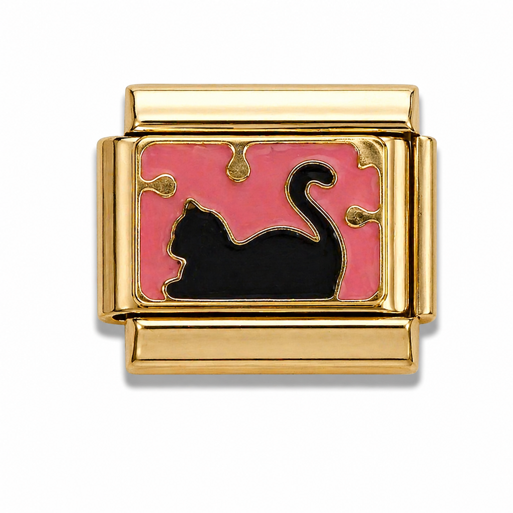 Gold Black cat with Pink