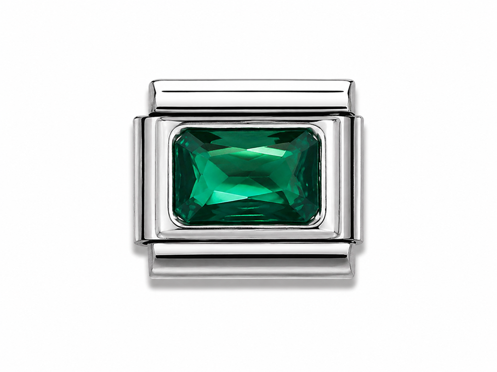 Silver Dark Green Rectangle Bling