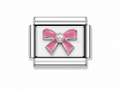 Silver Raised Pink Bow with Pearl