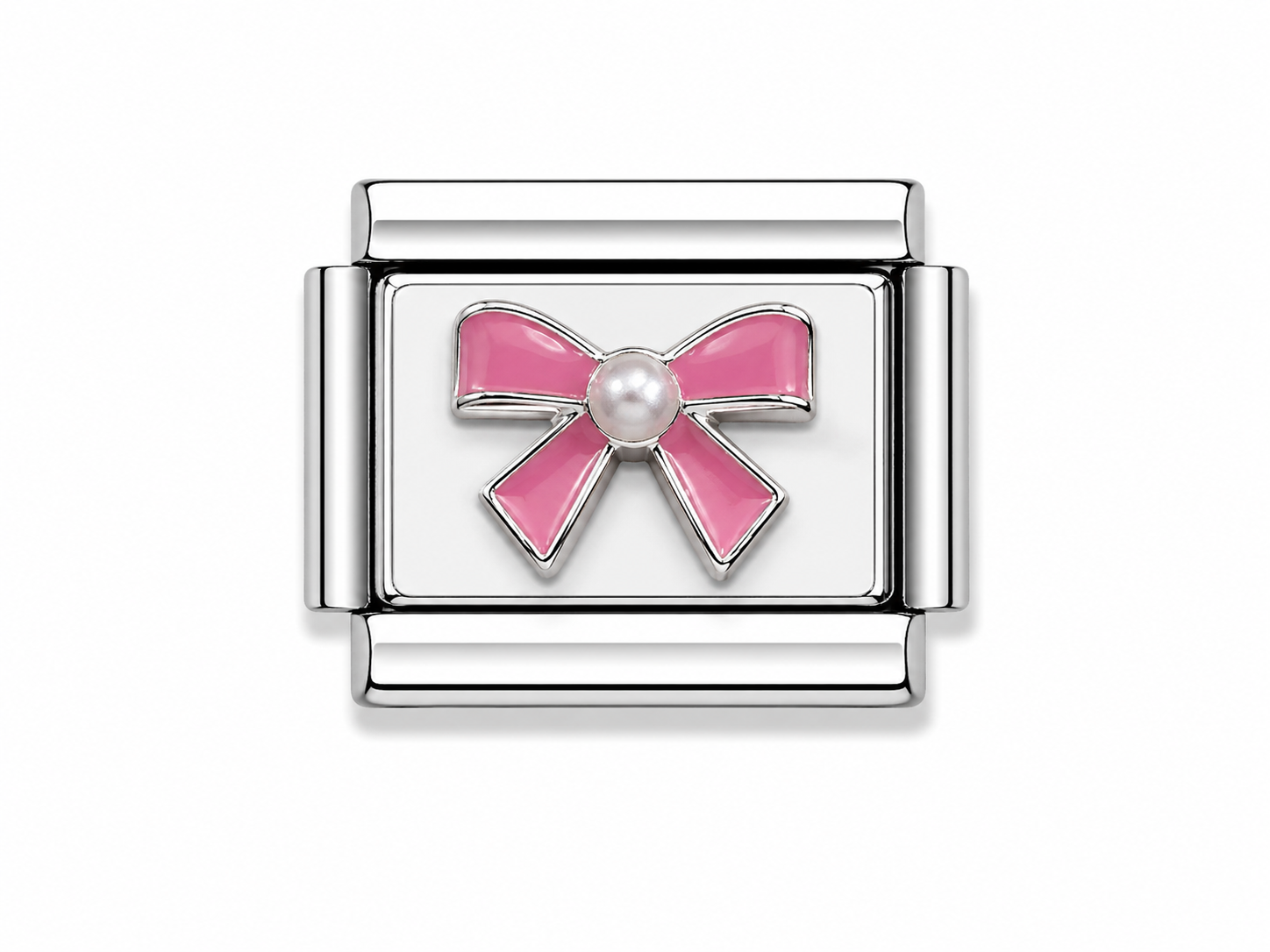 Silver Raised Pink Bow with Pearl