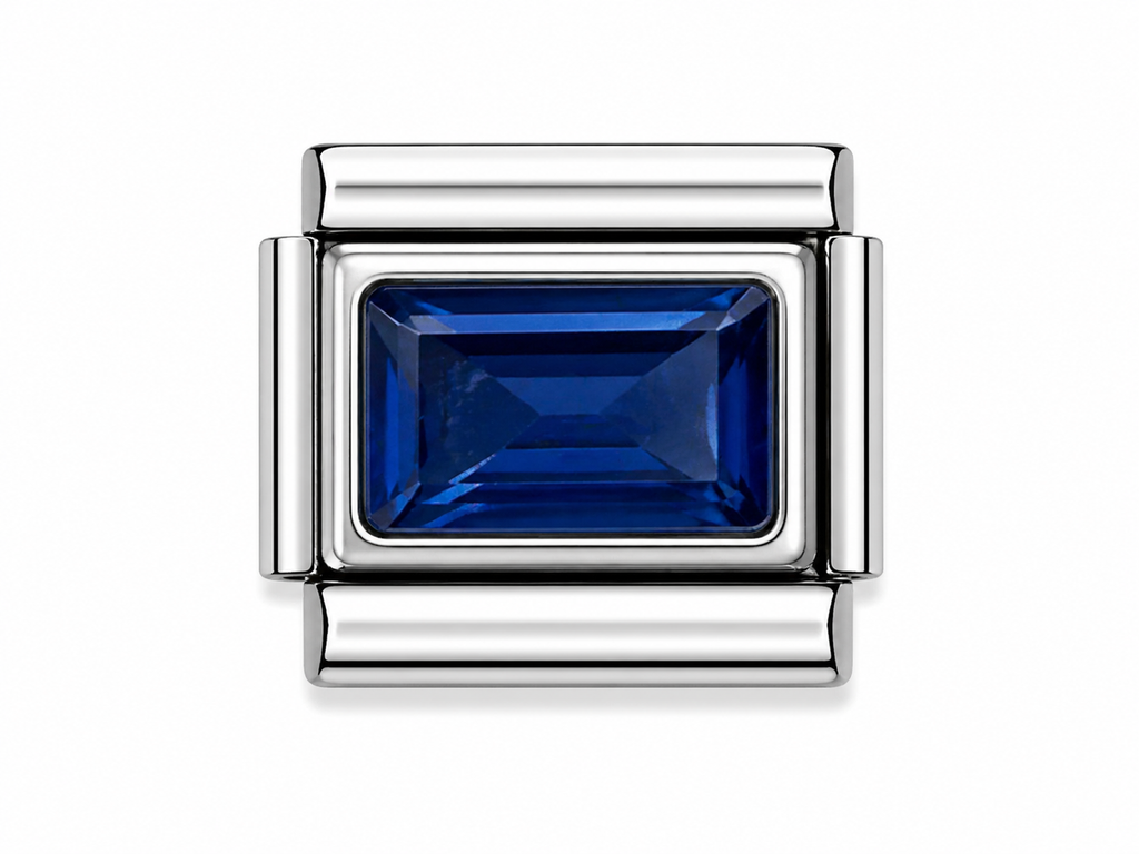 Silver Dark Blue Rectangle Bling