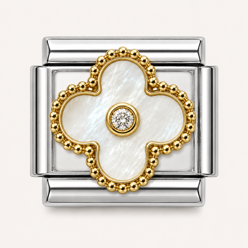 Silver White Clover with Bling