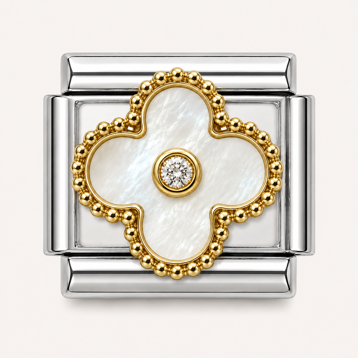 Silver White Clover with Bling