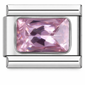 Silver Light Pink Gem Rectangle