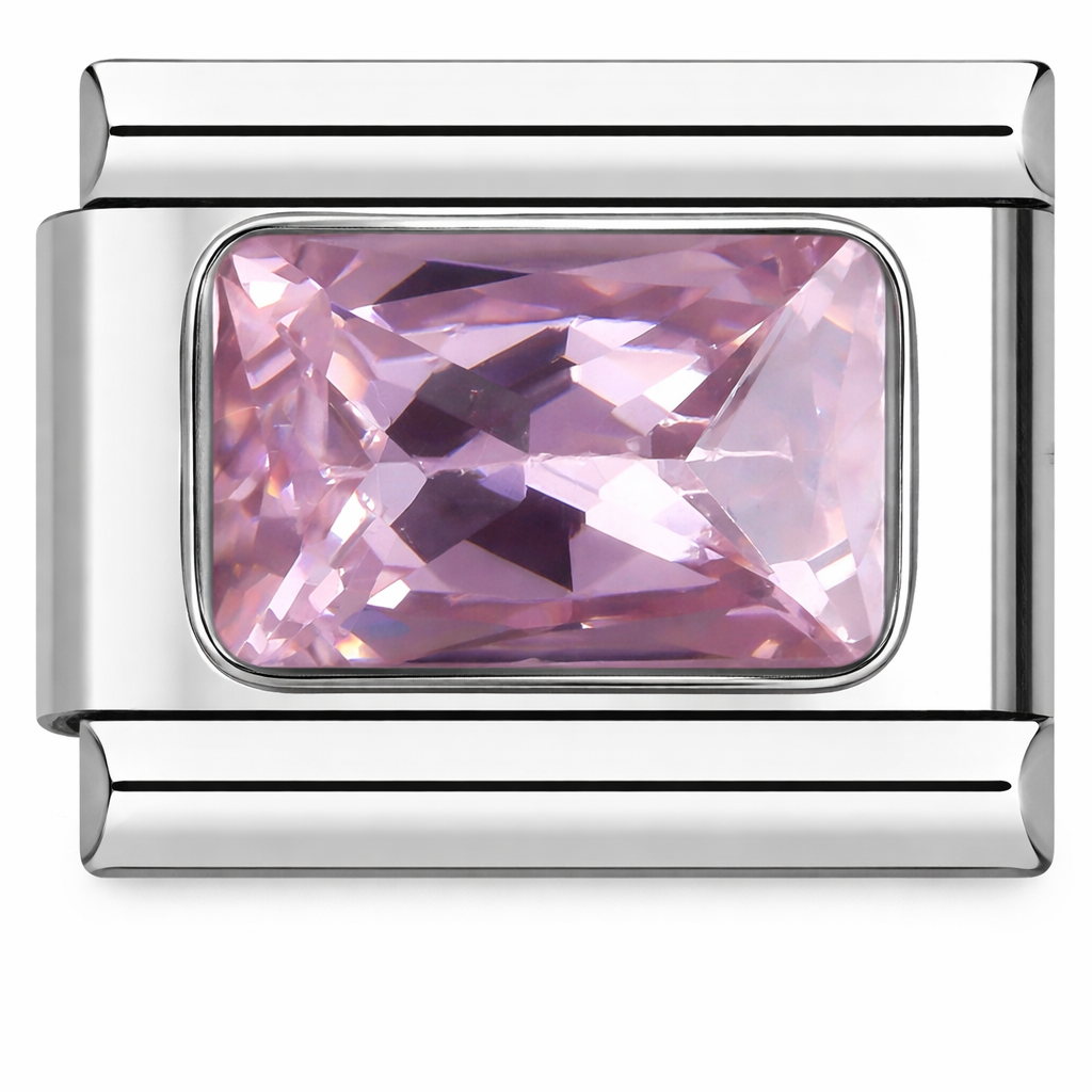 Silver Light Pink Gem Rectangle