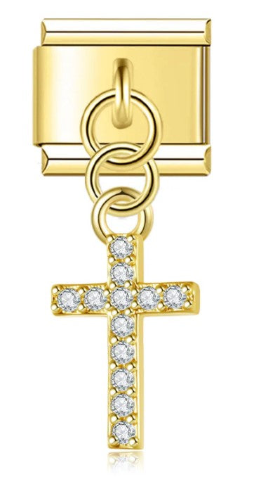 Gold Bling Cross Dangle Pendant