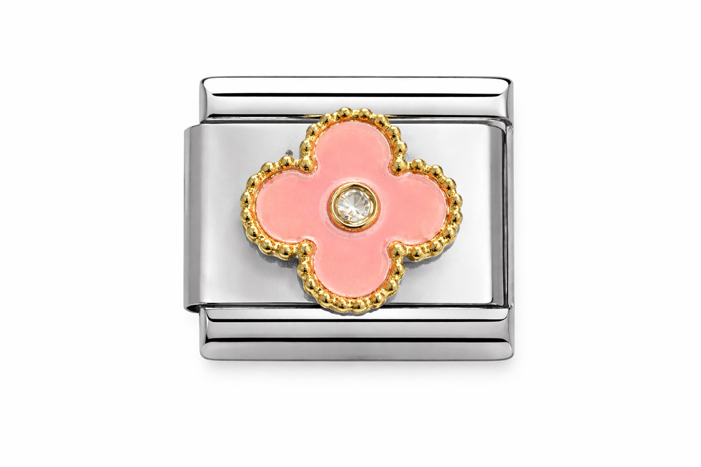 Silver Pink Clover with Bling