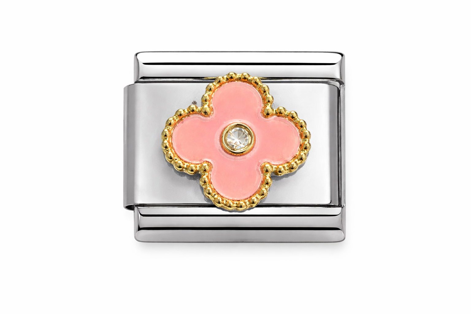 Silver Pink Clover with Bling