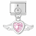 Silver Pink Angel Heart with Wings