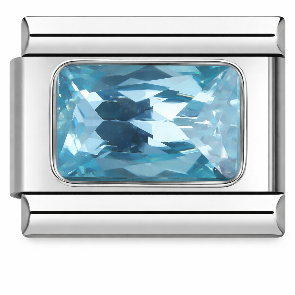 Silver Blue Gem Rectangle