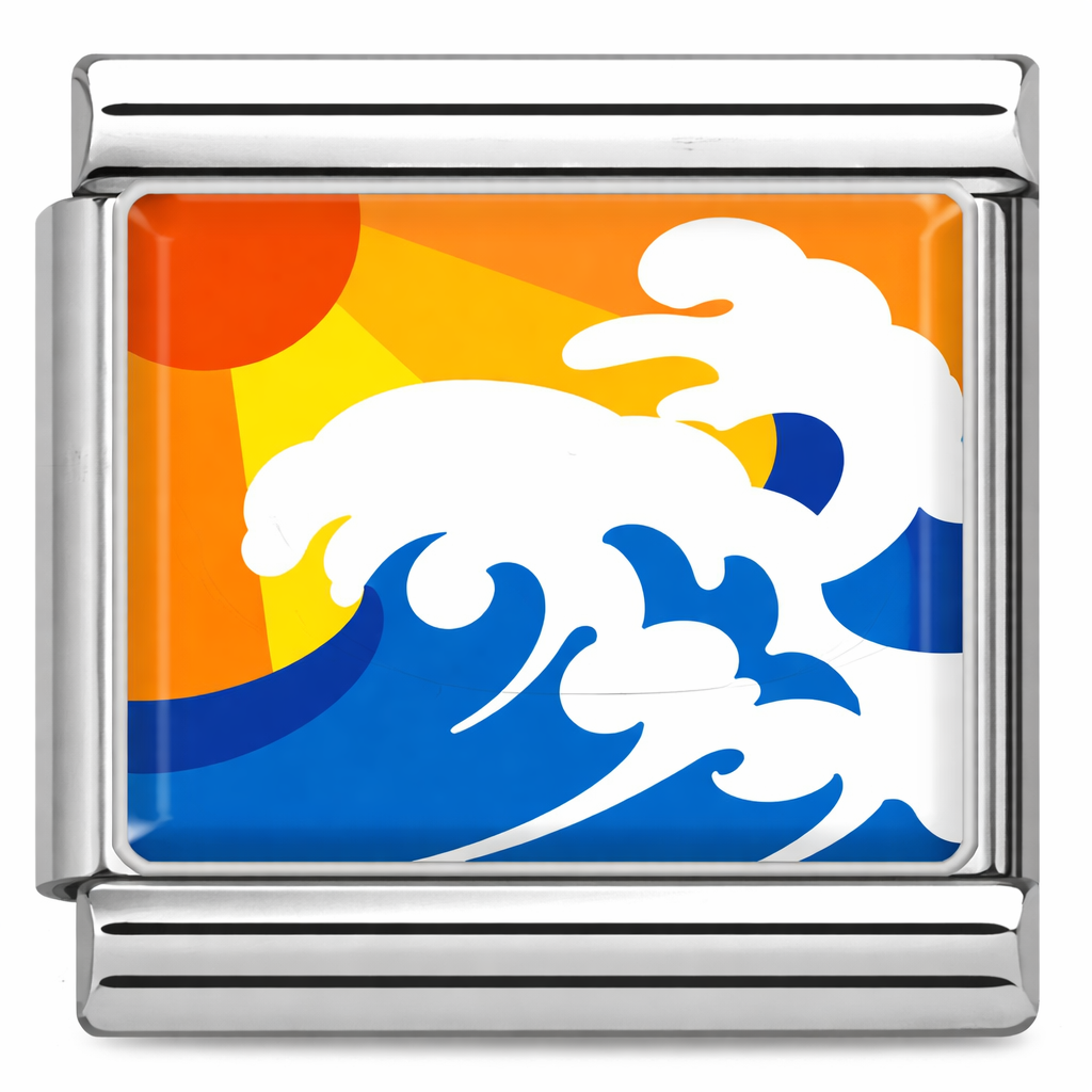 Silver Blue and Orange Wave with Sun
