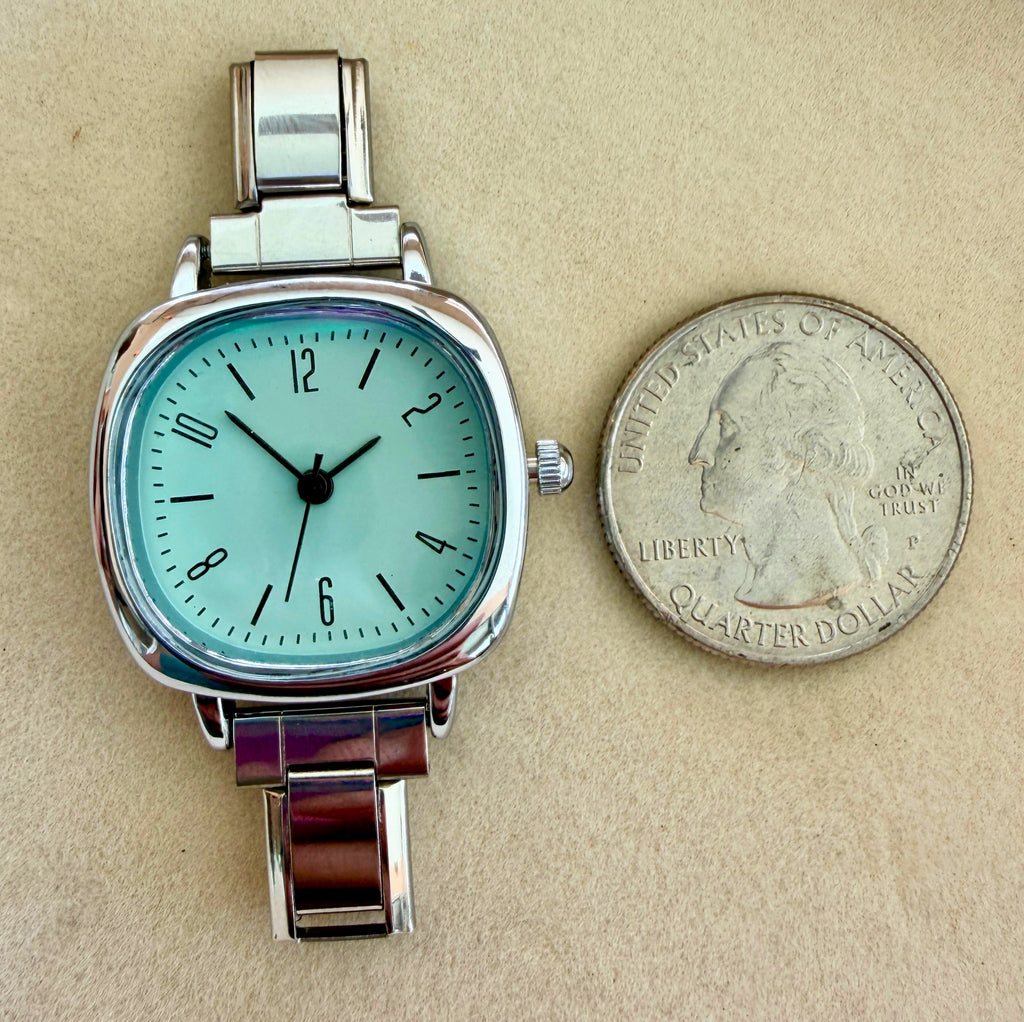 Silver Aqua Rounded Square Watch Face