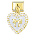 Gold Heart Bow Pendant / Dangle with white
