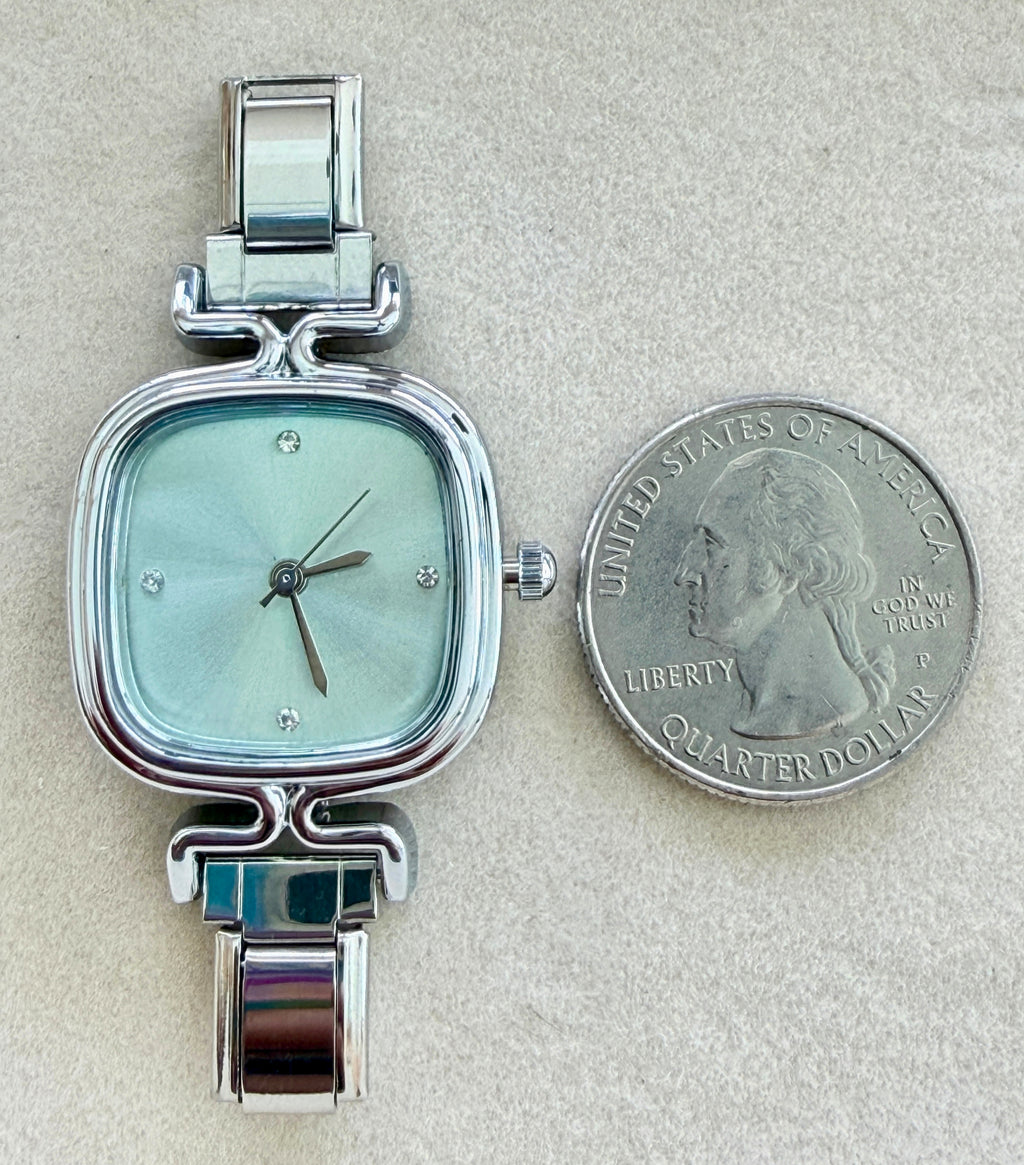Silver Mint Green Rounded Square Watch Face