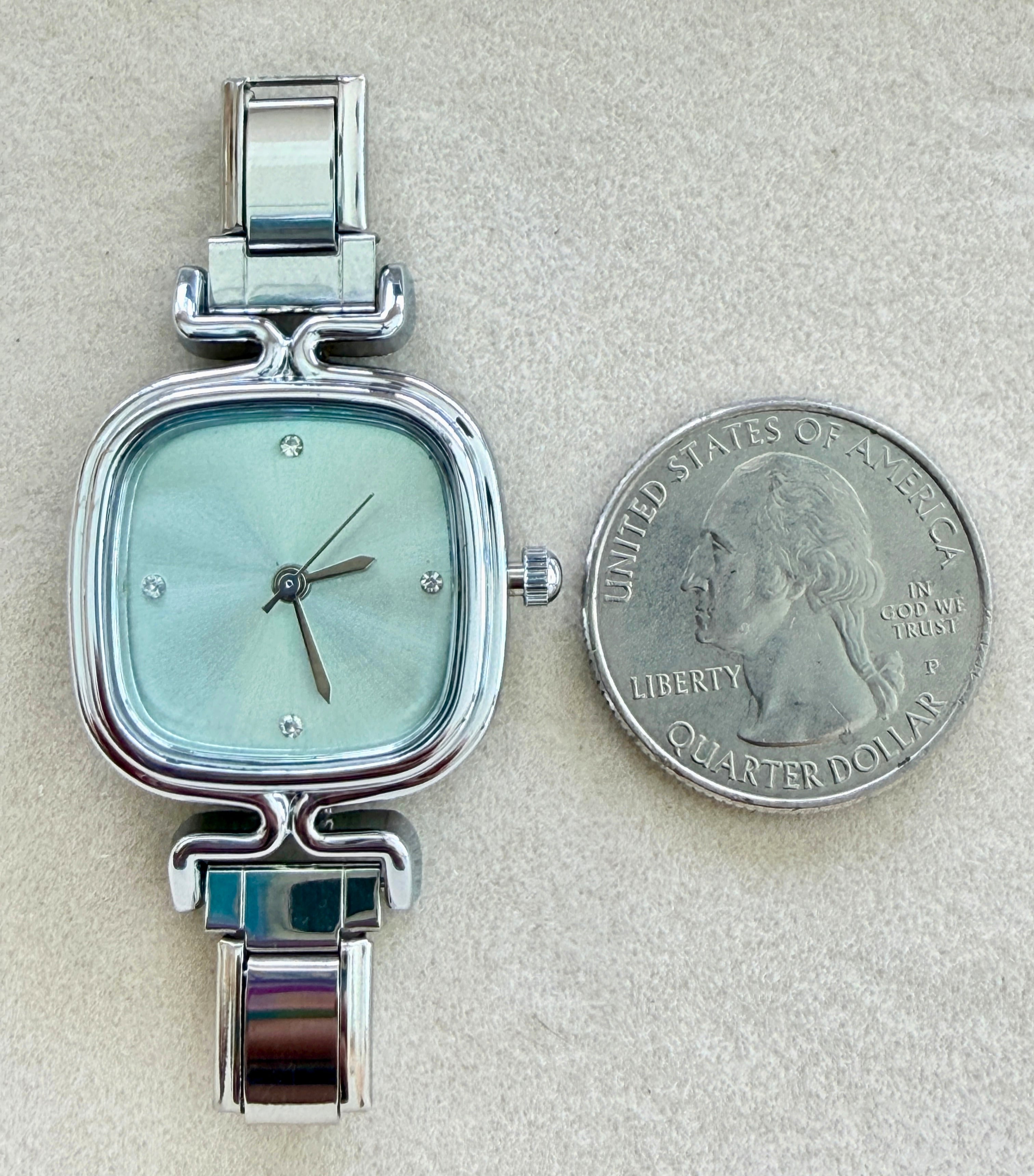 Silver Mint Green Rounded Square Watch Face