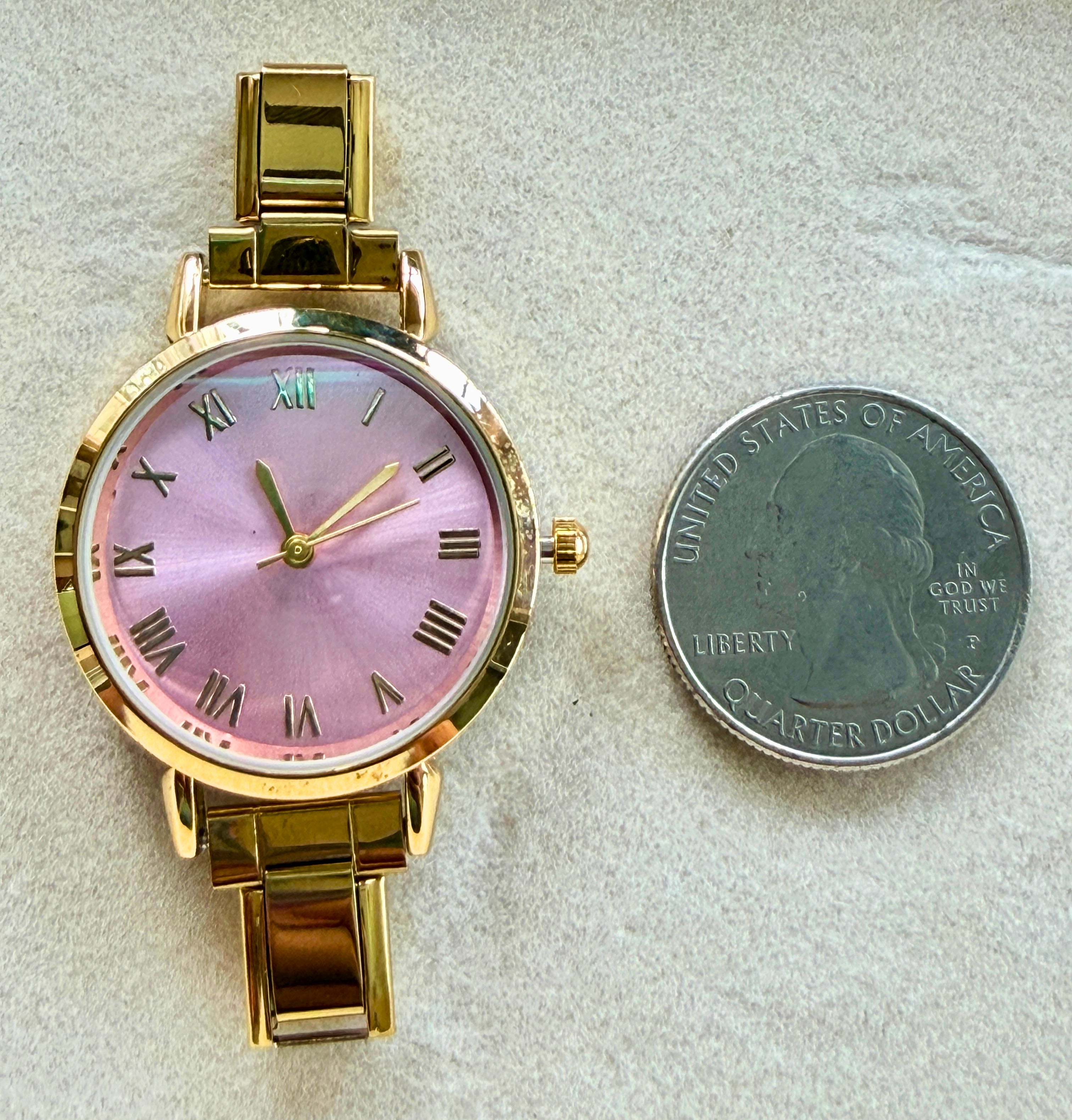 Gold Round Pink Watch Face