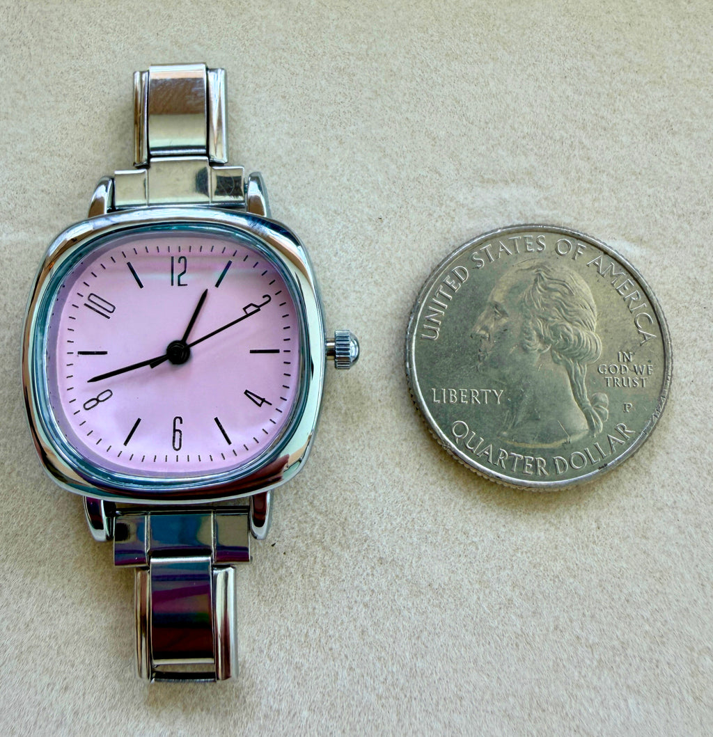 Silver Pink Rounded Square Watch Face