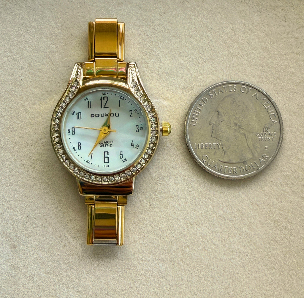Gold Round White with Bling Watch Face