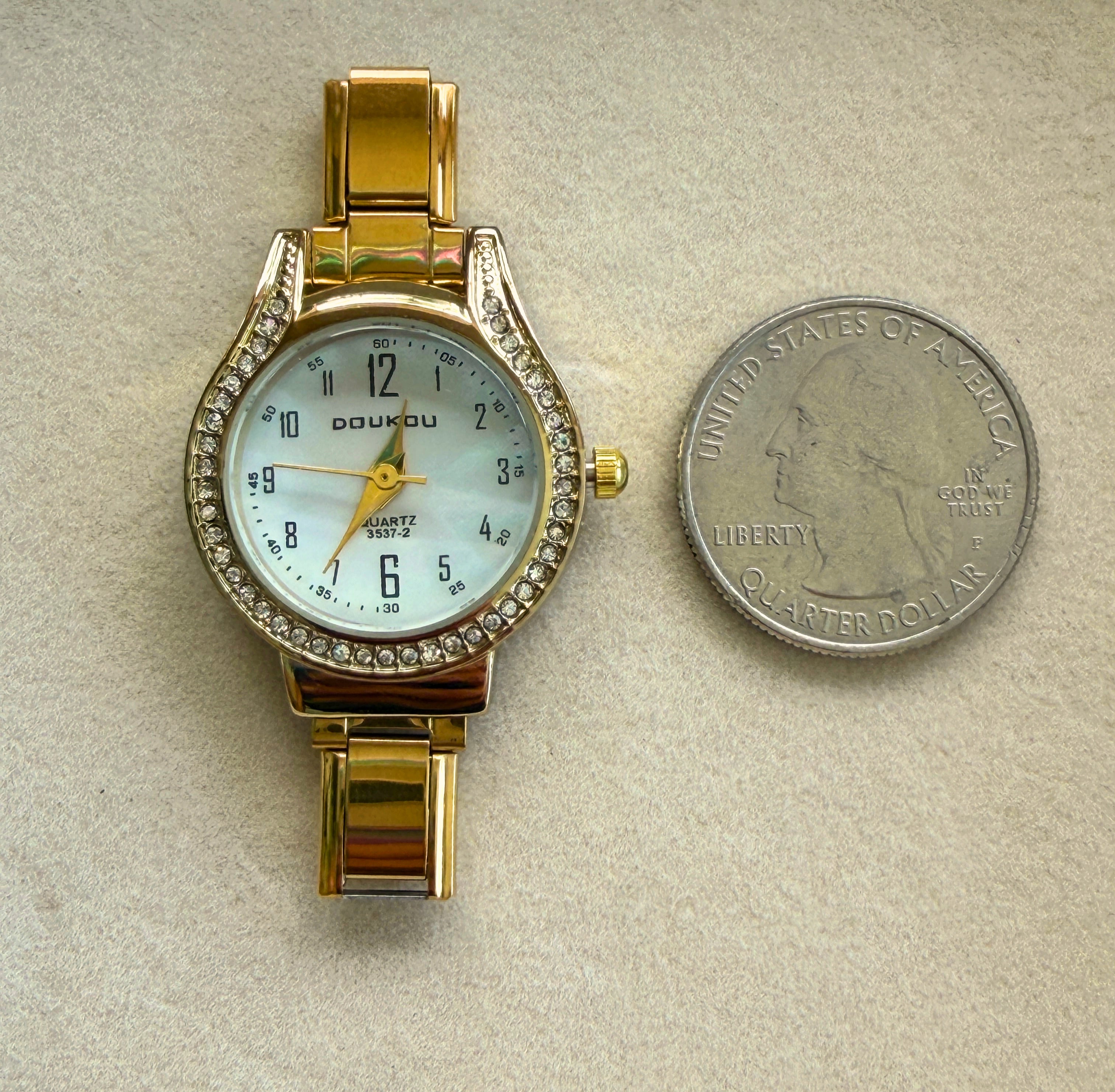 Gold Round White with Bling Watch Face
