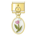Gold Pink Heart Flower Pendant / Dangle