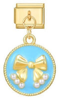 Gold Blue Circle Dangle With Bow