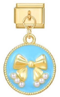 Gold Blue Circle Dangle With Bow