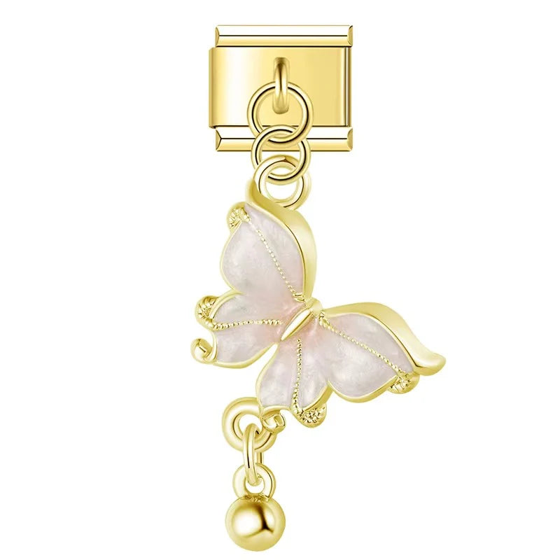 Gold Light Pink Butterfly Pendant / Dangle