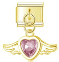 Gold Pink Bling Angel Heart Pendant / Dangle
