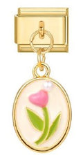 Gold Pink Tulip Heart Dangle