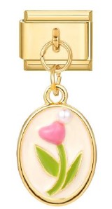 Gold Pink Tulip Heart Dangle