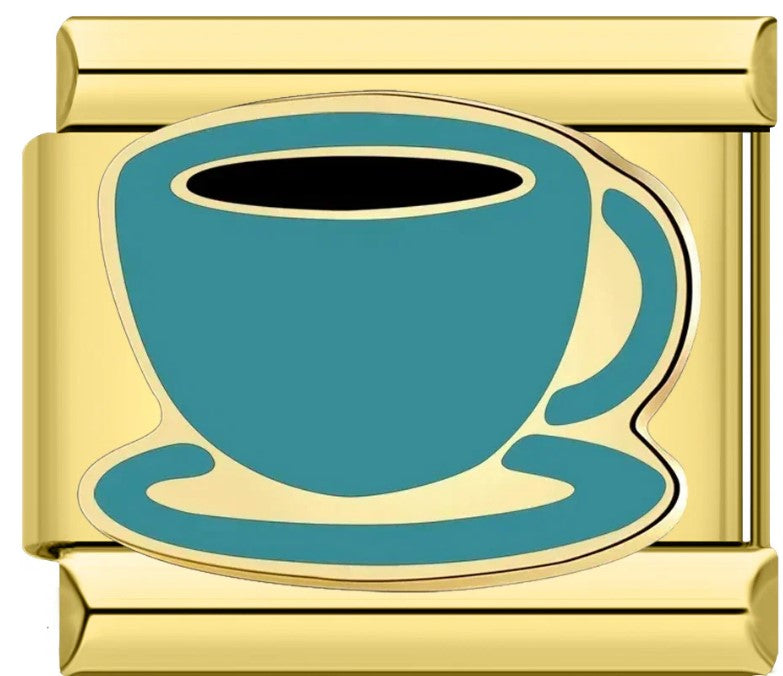 Gold Green Coffee Tea Cup and Saucer